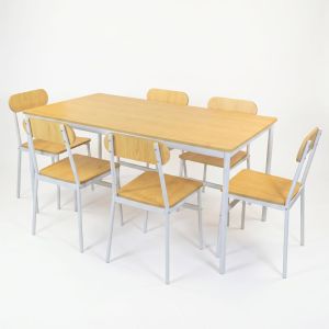 Comedor con 6 Sillas Tubular color Madera Natural