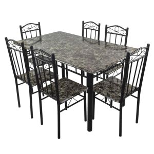 Comedor con 6 Sillas Tubular color Marmol Negro