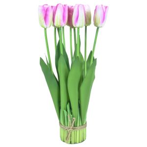 Tulipan Flor Rosa Bonsai Artificial 37 CM con Base de Maceta