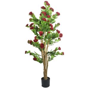 Camelia Flor Roja Planta Artificial 150 CM con Base de Maceta