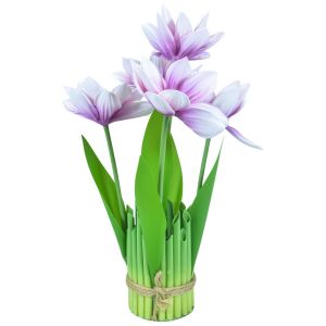 Tulipan Flor Rosa Bonsai Artificial 30 CM con Base de Maceta