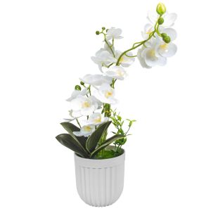 Orquidea Flor Blanca Planta Artificial 40 CM con Base de Maceta