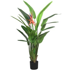 Ave del Paraiso con Flor  Planta Artificial 120 CM con Base de Maceta