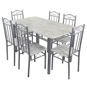 Comedor con 6 Sillas Tubular color Marmol Blanco