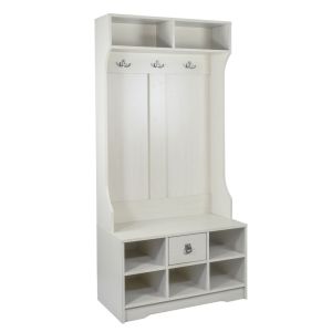 Perchero Vintage Vertical con Organizadores y Cajon color Crema 80 x 40 x 167 cm